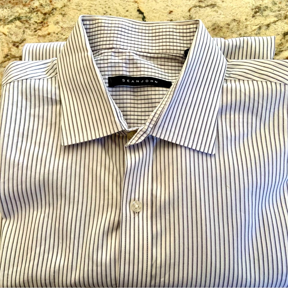 Sean John Men's Dress Shirt Classic Fit Pinpoint Stripe